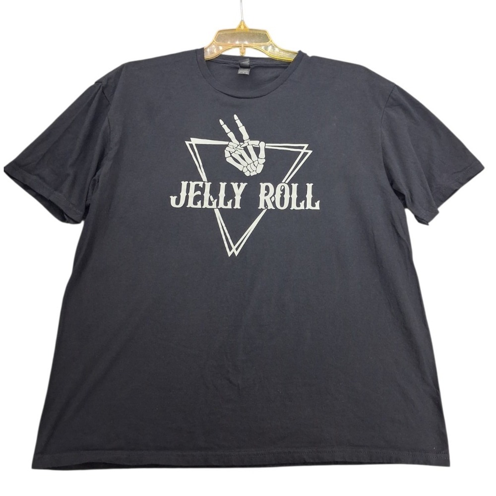 Jelly Roll T Shirt Mens XL Black Skeleton Peace Sign Graphic Country Music Tee - Picture 2 of 7